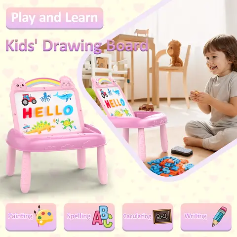 Unicorn Magnetic Drawing Board for Kids, Double-Sided Doodle Board with Chalkboard, Letters & Numbers Learning Toy, Watercolor Pencils Included, Gift for Boys & Girls Age 3+