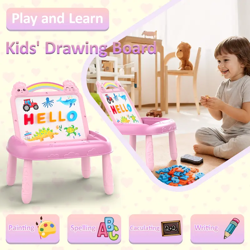 Unicorn Magnetic Drawing Board for Kids, Double-Sided Doodle Board with Chalkboard, Letters & Numbers Learning Toy, Watercolor Pencils Included, Gift for Boys & Girls Age 3+
