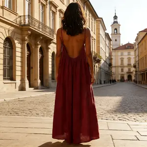 Women's Solid Color Backless Cami Dress, Casual Sleeveless Dress for Summer, Ladies Clothes for Beach Holiday Vacation