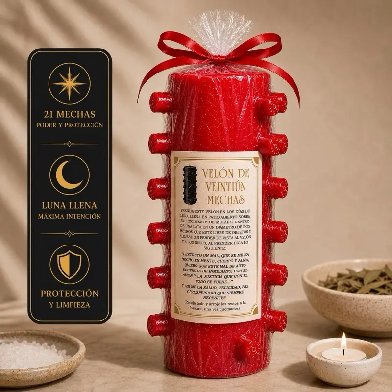 21-Wick Red Ritual Candle – Protection, Love, Happiness & Prosperity | Spiritual Cleansing Candle, Home Supplies