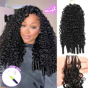 OQ HAIR Burmese Curly Crochet Hair Natural Black Machine Made Feather Crochet Human Hair Extension Miracle Knots Boho Braids