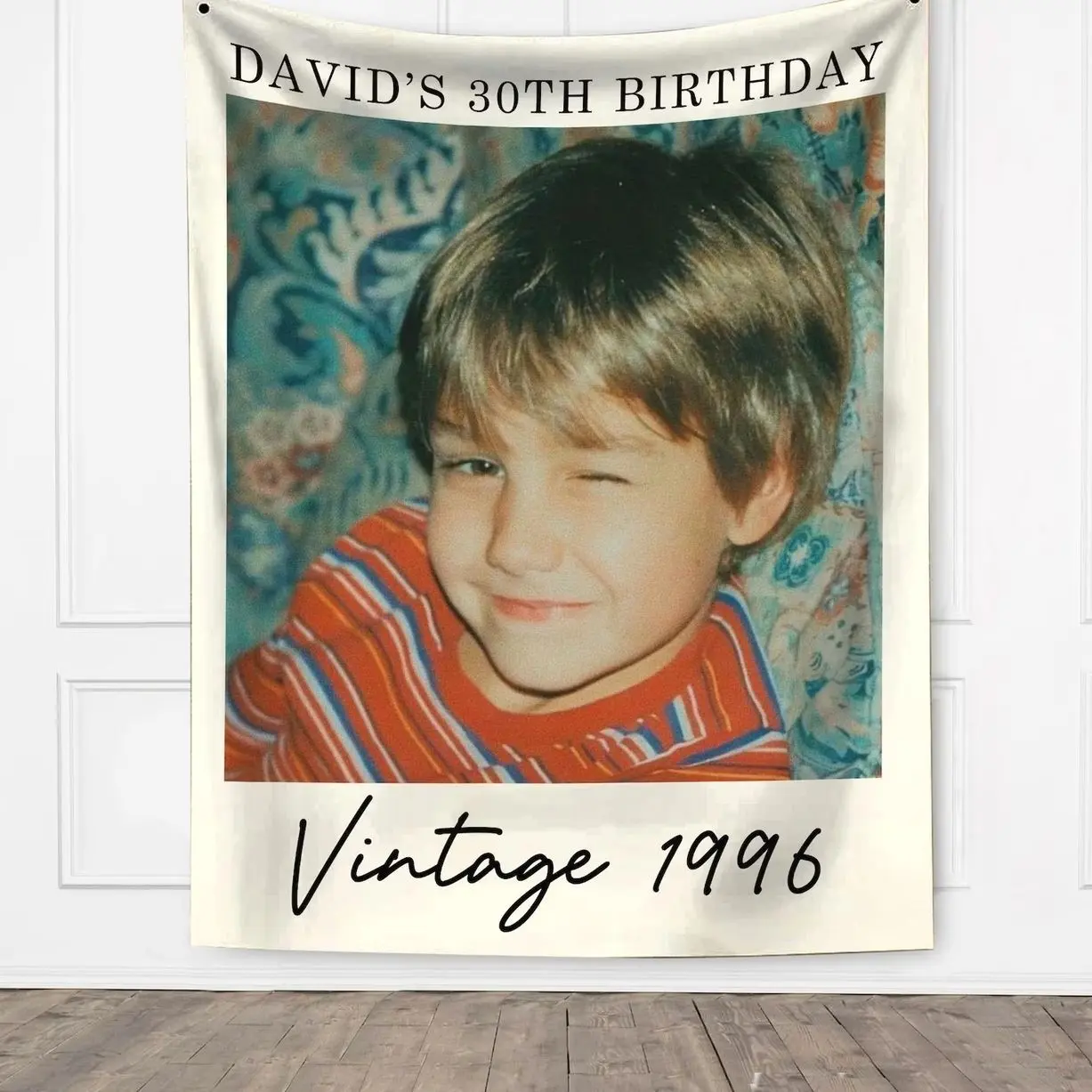 Personalized Birthday Party Tapestry Decor, 30th Birthday Party Banner, Custom Vintage Photo Birthday Party Background
