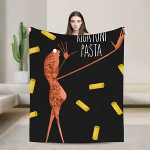 Funny Orange Monster Rigatoni Pasta Print Flannel Cooling Blanket - Soft, Cozy Homegoods for Bedroom, Sofa - Ideal Gift for Food Lovers