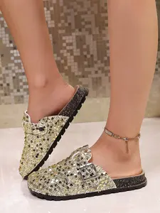 2026 New Women's Sparkly Sequined Sandals, Platform Closed-Toe Mules, Retro Height-Increasing Slip-On Slippers, Glitter Clog for Women
