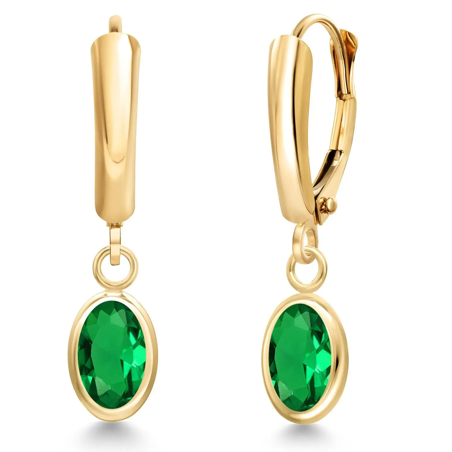 14K Yellow Gold Green Nano Emerald Earrings For Women | 1.2 Cttw | Gemstone Birthstone | Oval 7X5MM | Fine Jewelry Gifts for Women Mom Wife Her