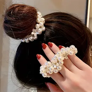 1pc Simple Beaded Flower Elegant Hair Tie for Ponytail or Bun Hairstyle Accessory