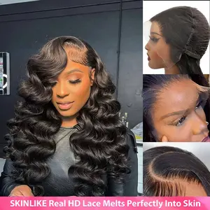 【Hot Sale】Lemoda 13x6 SKINLIKE Real HD Lace Wigs Pre-Pleached Knots 15A 13x4 Body Wave Full Lace Frontal Wigs Brazilian Virgin Human Hair 0.1mm Ultra-thin Tiny Knots Frayed Ends Lace Wig 200% Density