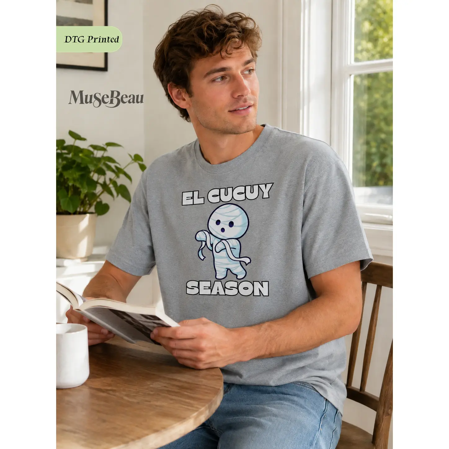 MuseBeau DTG Printed Cotton Vintage Whimsical El Cucuy Graphic Print Short-Sleeve Round Neck Top, Casual Halloween T-Shirt, Streetwear for Halloween or Everyday Wear,Gift For El Cucuy Fans, Latin Culture Lovers And Halloween Party Goers