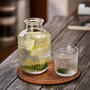 Bedside Water Bottle Set with Cup, Glass Carafe & Tumbler, Bathroom Mouthwash Decanter, Modern Clear Glass Pitcher, Perfect Gift