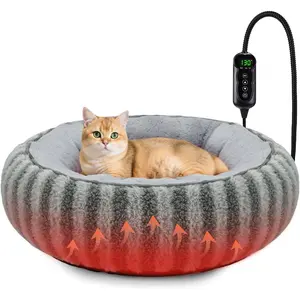 Toove Heated Cat Bed Indoor - 20" Heating Donut Pet Bed for Cats and Small Dogs, Ultra Soft & Cozy Sleeping Cat Beds, Machine Washable, Waterproof & Safe Warming with Timer and Temperature Control