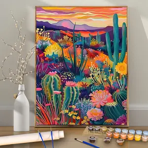 1 Pc Cactus Flowers - 16×20 Inches - Frameless - DIY Paint by Numbers Kit for Beginners - Acrylic Painting Set - Handmade Art Craft - Perfect for Home Wall Decoration & Gifts - Frame Not Included