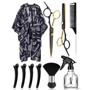 10pcs Hairdressing Tool Set, Includes Scissors, Clippers, Trimmers, Barber Apron, Comb, Clips, Spray Bottle, Suitable for Home & Professional Use, Barber Kit