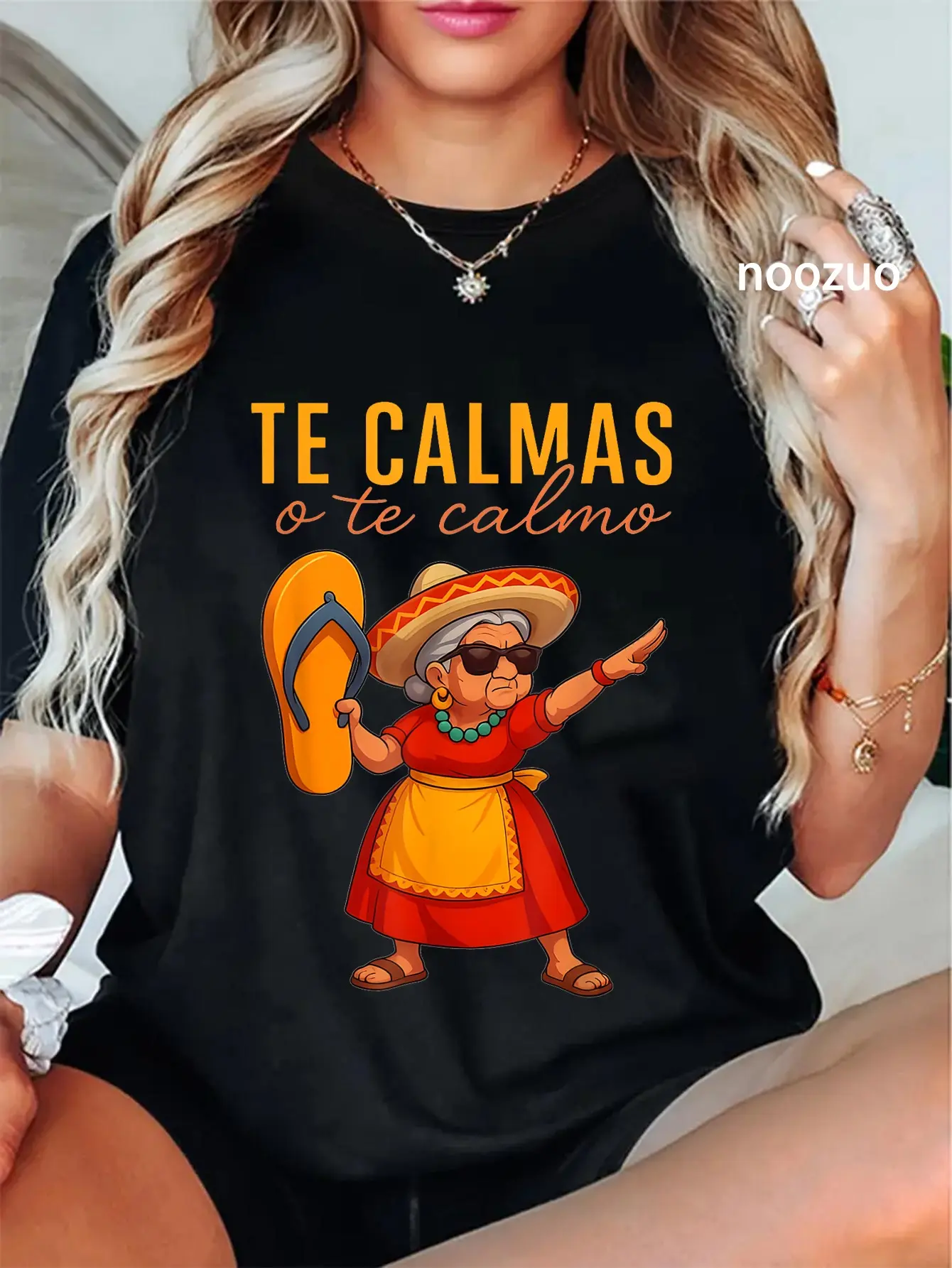 Women's Vintage 100% Cotton Short-Sleeve Graphic T-Shirt, 'Te Calmas O Te Calmo' Chancla Quote Unisex Round Neck Top, Affordable Women's Clothes for Everyday Wear