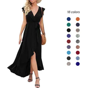 GRECERELLE Women's Spring Summer 2026 Boho Floral Print V-Neck Faux Wrap Maxi Dress for Wedding Guest, Graduation, Party