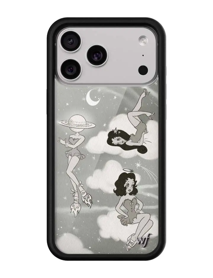 Wildflower Cases Rachel Sennott Limited-Edition Custom Cellphone Case - Black & White Planets Starry Clouds Aesthetic, Raised Black Bumper, Shockproof Cover Casing, Women's Owned Small Business Accessory, Gift for Her