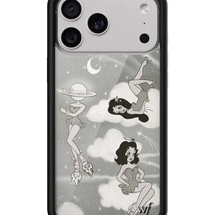 Wildflower Cases Rachel Sennott Limited-Edition Custom Cellphone Case - Black & White Planets Starry Clouds Aesthetic, Raised Black Bumper, Shockproof Cover Casing, Women's Owned Small Business Accessory, Gift for Her