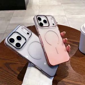 Fin Gradient Magnetic Case For iPhone 17 Pro Max 14 13 15 Plus 16 Pro Magsafe Lens Shockproof Luxury Wireless Plastic Clear Cover