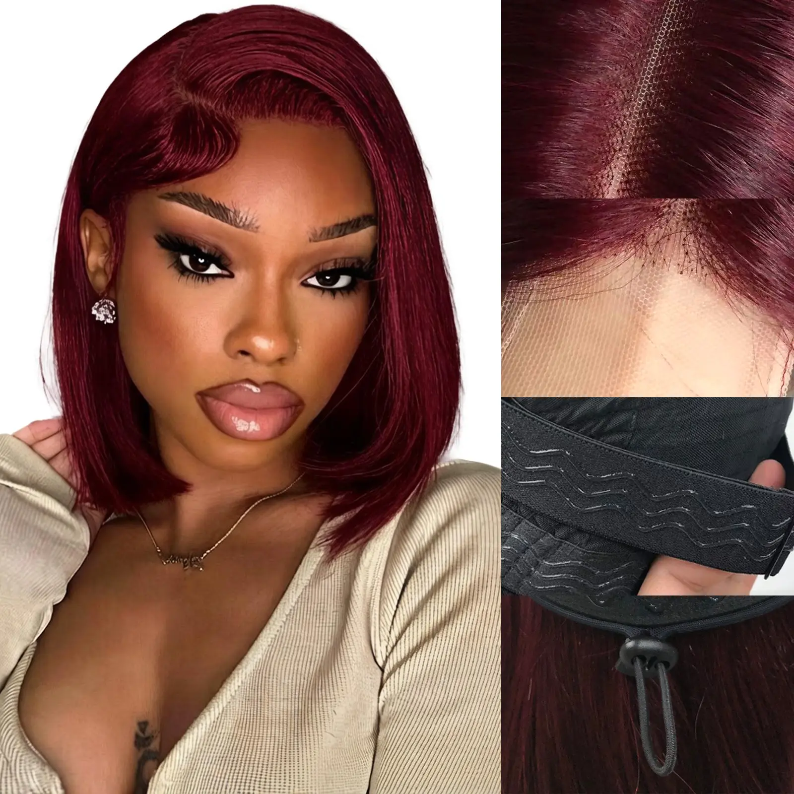 Burgundy Bob Wig Human Hair 10 Inches 2x6 HD transparent Lace Glueless Wig  Wear & Go Bob Wig Natural Hairline Beginner Friendly for Black Women Colored Bob Wig