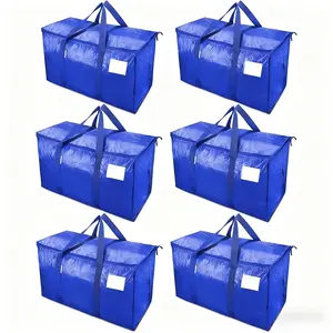 2/6 Pack Extra Large Moving Bags with Zipper & Handles, Heavy Duty Storage Totes, Foldable Space Saver Organizers for Moving, Travel, College Dorm, Closet Storage
