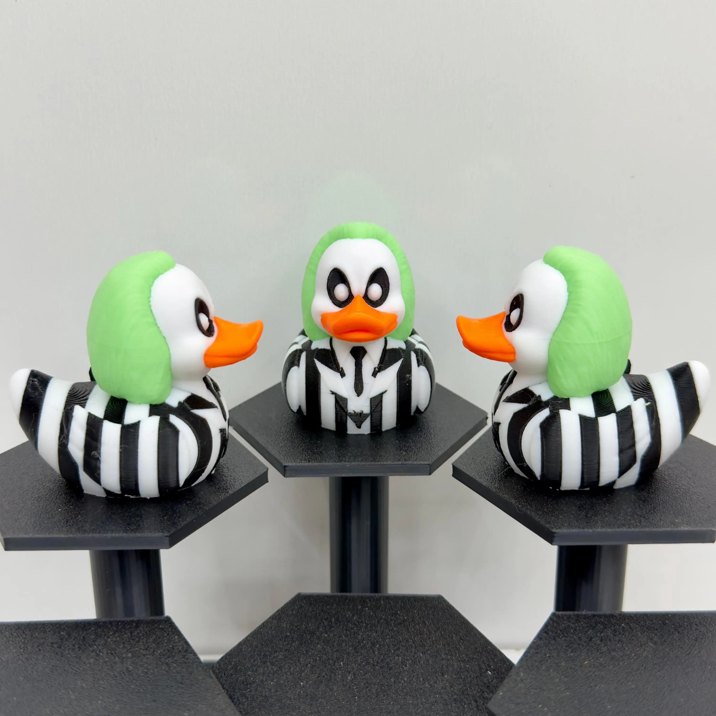 Ghostly Striped Suit Duck Figurine Green Hair Bio-Exorcist Decor 3D Printed Spooky Gift for Jeep Dash Cruise Cabin or Collector Shelf