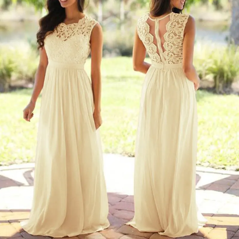 CHENGDEFA Round Neck Sexy Lace Trim Dress Formal Dress Chiffon Dress Women Bridesmaid Dress High Waist Extra Long Mother of the Bride Dress