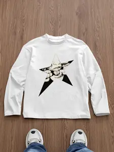 Men's Slim-Fit Long Sleeve Round Neck Plaid T-Shirt, Casual Fashion Aesthetics Print Tee for All Seasons, Street Style Streetwear, Unisex Design