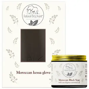 Traditional Moroccan Kessa Glove and Black Soap Set