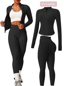Ladies Seamless Sexy Standing Collar Zipper Sports Suit Tight Slim Sports Jacket Warm Top Long Sleeve + Tight Hip Lifting Sports Pants Stretch Breathable Quick Drying Nude Outdoor Running Yoga Clothing With Finger Holes Zipper Sports Suit
