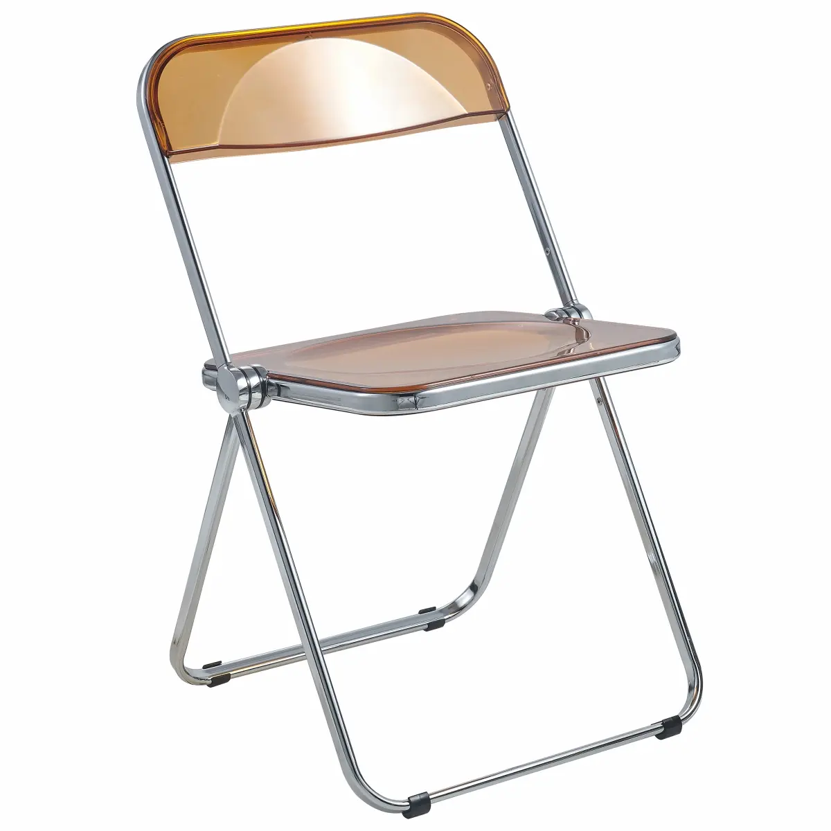 LeisureMod LF19OR Lawrence Durable Transparent Acrylic Portable Folding Dining Chair - Metal Frame, Tangerine, 30x19x18.5", 17.4 lbs, Acrylic&Chrome, Fully Assembled, Space-Saving Indoor Furniture for Adults, Office Use, Easy Maintenance