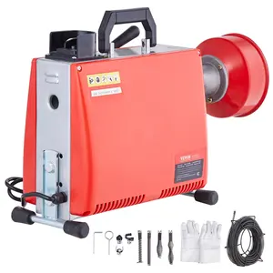 VEVOR 66FTx 5/8 Inch Drain Cleaner Machine, 250W Electric Sewer Snake Auger Manual Feed - with 7 Cutters, 2 Steel Cables (66'x 5/8 and 15'x 3/8) CW/CCW Control for 1.6 to 4 Pipes