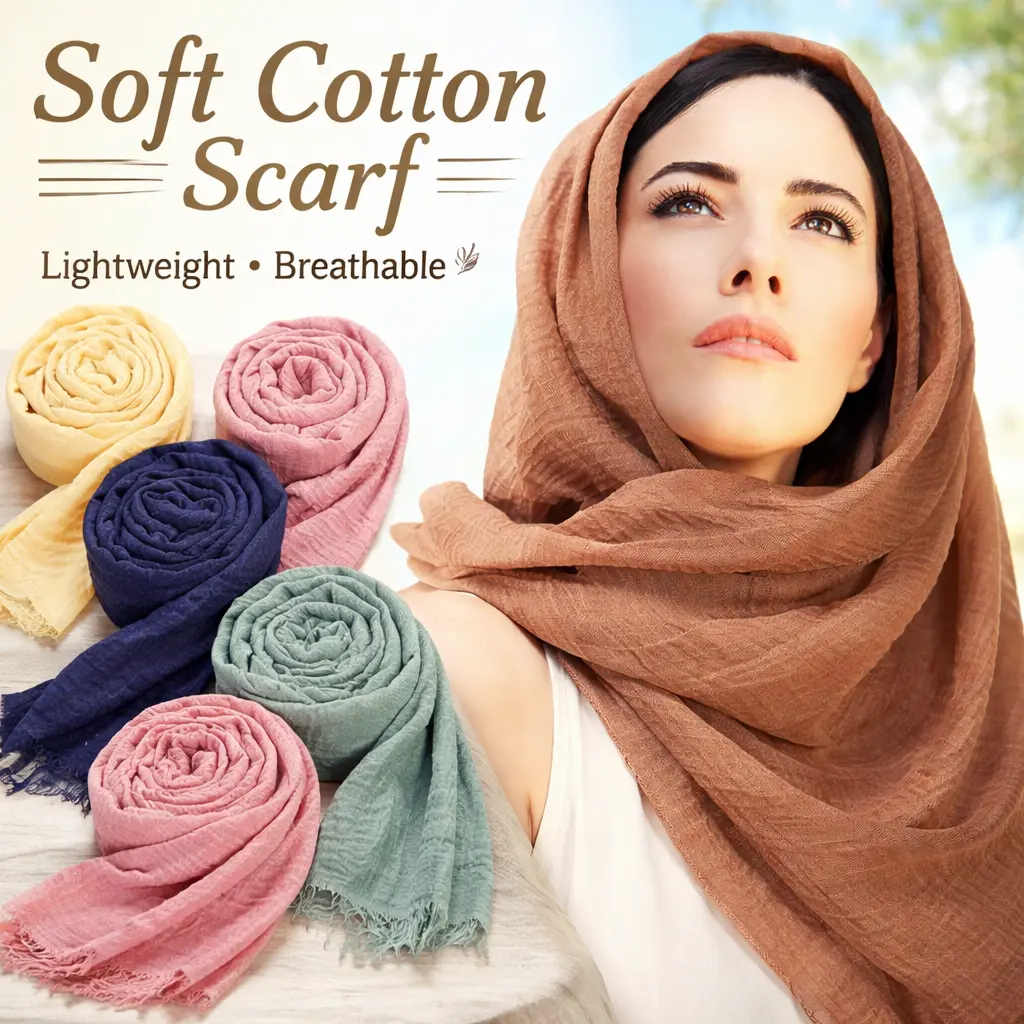 Women's 6-Pack Cotton-Linen Rectangular Hijab Scarf Set - 180x90cm Oversized Lightweight Daily Wear Head Wraps, Breathable All-Season Assorted Colors Scarves