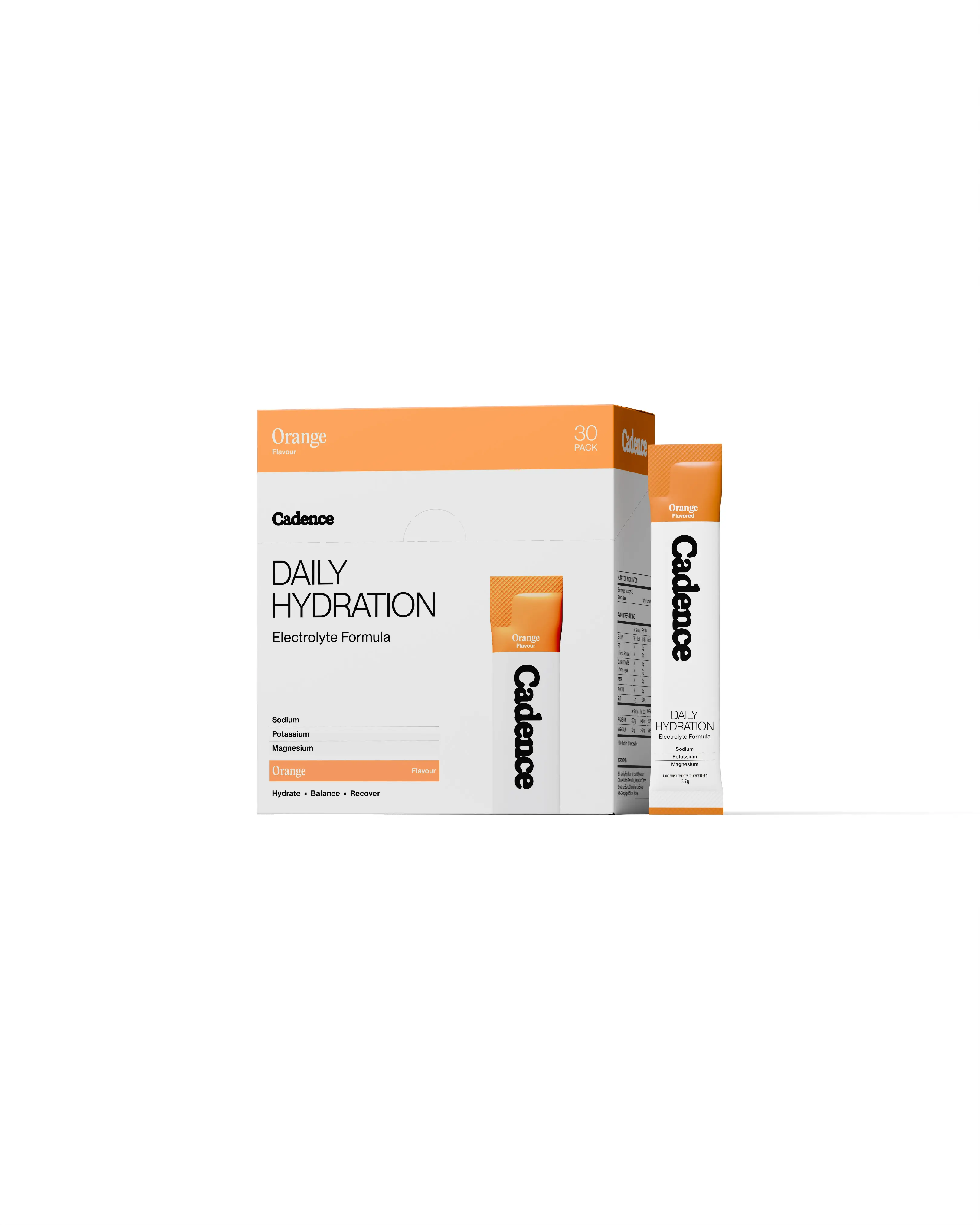 Cadence Daily Hydration Sachets | Orange Flavor | 30-Day Supply | Electrolytes + Magnesium for Daily Hydration & Performance