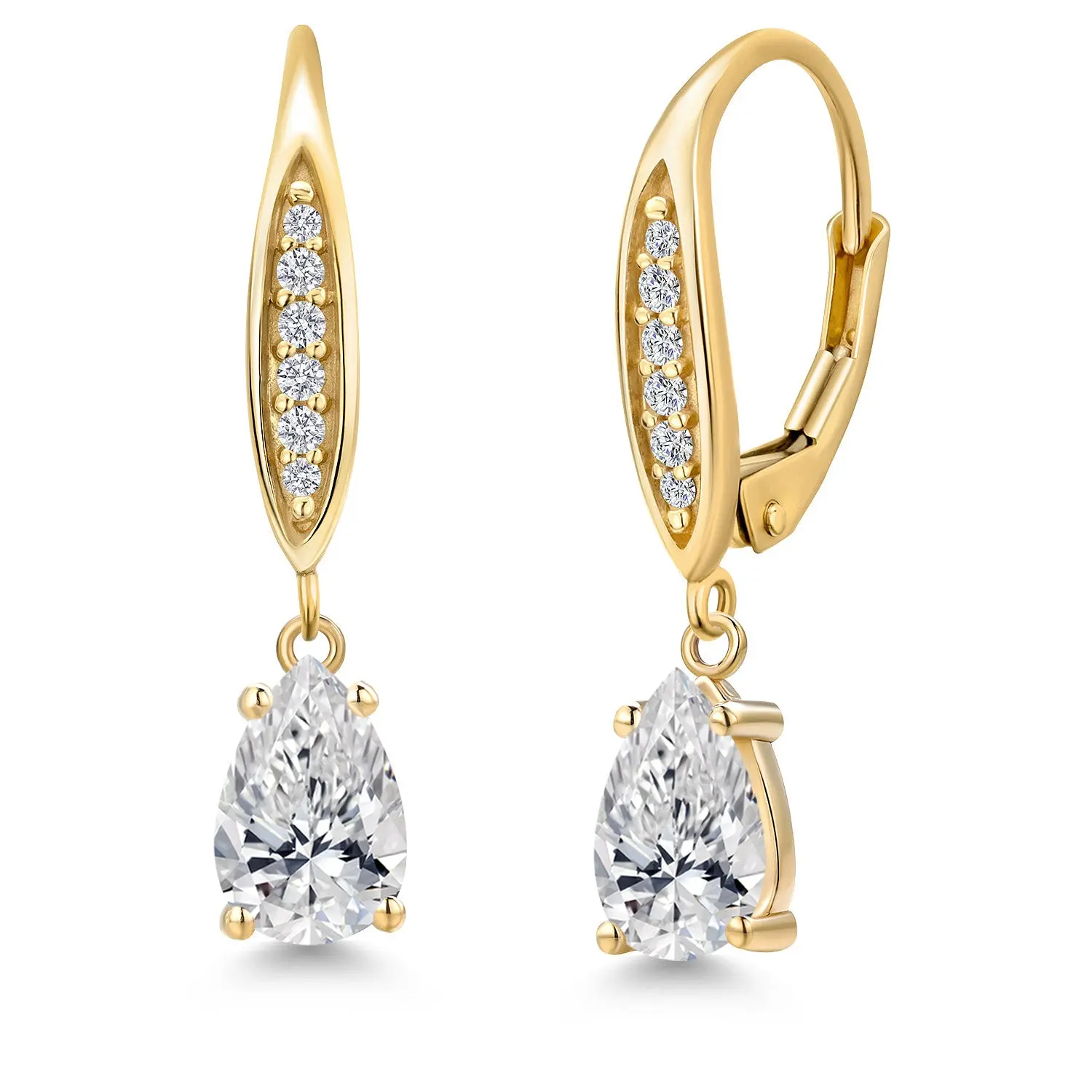 Gem Stone King Teardrop Leverback Dangle Earrings for Women | 10K Yellow Gold | 8X5MM Pear Shape Gemstone Birthstone and Lab Grown Diamond | Fine Jewelry Gift for Her Mom Women Wife