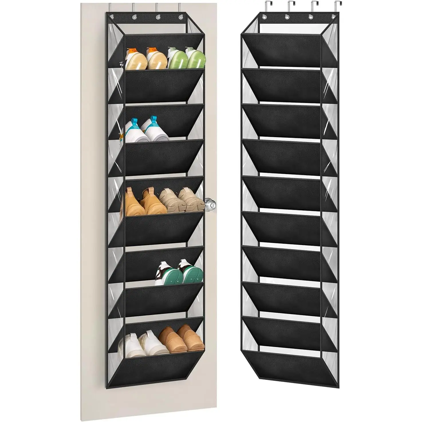 10 Tier Clear Over the Door Shoe Organizer Storage, Deep Pockets Large Hanging Shoe Rack for Closet Door, Fit 20 Pairs Shoe Holder Hanger for Sneakers, Boots (Black)