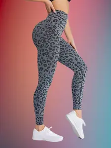 Women Sexy Leopard Printed High Waist Tummy Control Yoga Leggings Suitable for Outdoor Sports Fitness Cycling Tennis tight  Gym Sportswear Bottoms