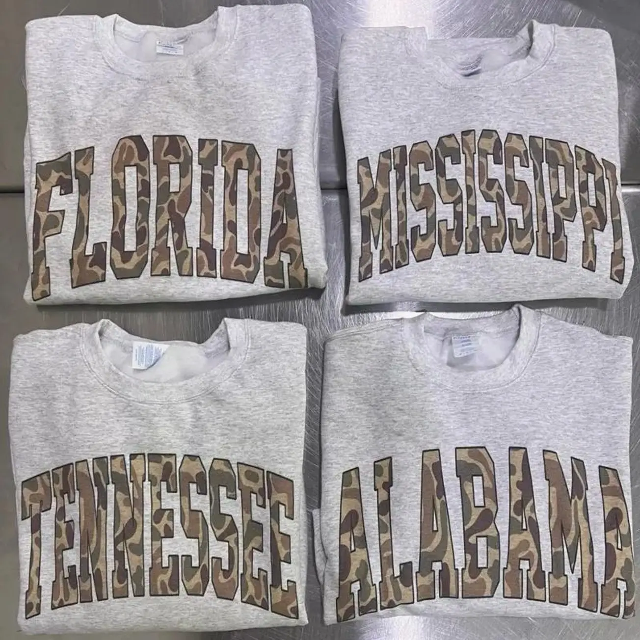 [Sale off 50%] Camo State Name Unisex Sweatshirt, State College Varsity Name Pullover, Ash Grey Color Shirt, Varsity Camouflage State Sweatshirts, Varsity Collage Shirt, Casual Menswear & Womenswear K7X