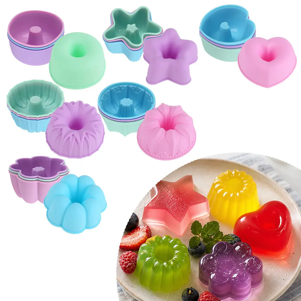 24 Pack 3 Inch Non-Stick Silicone Donut Baking Cups, 6 Shapes Reusable Stackable Muffin Mold, Food Grade Safe for Oven Microwave Dishwasher, for Donuts Cornbread Brownie Jelly DIY Home Baking Supplies