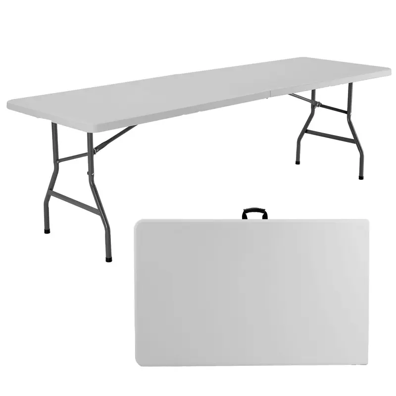 Sweetcrispy Heavy-Duty Stainless Steel Rectangular Folding Patio Table - Steel Frame, Portable Picnic Table with Carrying Handle, High Weight Capacity, Large, Space-Saving, Fits Tight Corners, Storage, Water-Resist Top for Garden Party, Camping