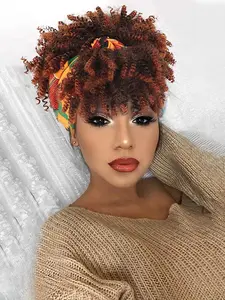Women's 8 inch Afro Kinky Coily Textured Wigs with Headband, Natural Fluffy Curly Soft Synthetic Hair Wigs, Synthetic Full Machine Glueless Wig for Party, Cosplay, Photo Shoots, Synthetic Material Wigs