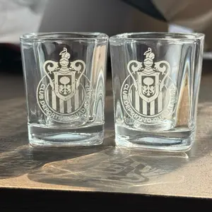 Set of 2 Chivas Laser Engraved Frosted 2oz Square Shot Glasses Premium Quality Durable Frosted Finish