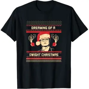The Office Dreaming of a Dwight Christmas T-Shirt, 100% Cotton, Single Side Printed, Black Short Sleeve T-shirt, 1 pc, Christmas Halloween Thanksgiving Gift
