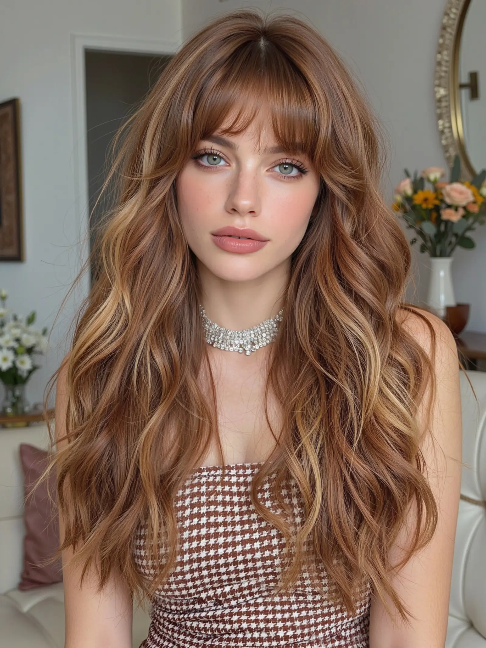 Wig, 24 Inch High Temperature Fiber, Long Curly Bangs, With Bangs Wig, Loose Wave Wigs, Deep Wavy Wigs, Synthetic Fiber Wigs, Daily Fashion Suitable for Any Occasion, All Seasons, Heat Resistant Wigs