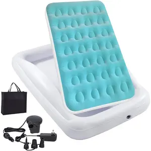 Inflatable Portable Kids Toddler Travel Air Mattress Set, Blow Up Sleeping Bed Cot with Bed Rails and Electric Pump, Ideal for Road Trip
