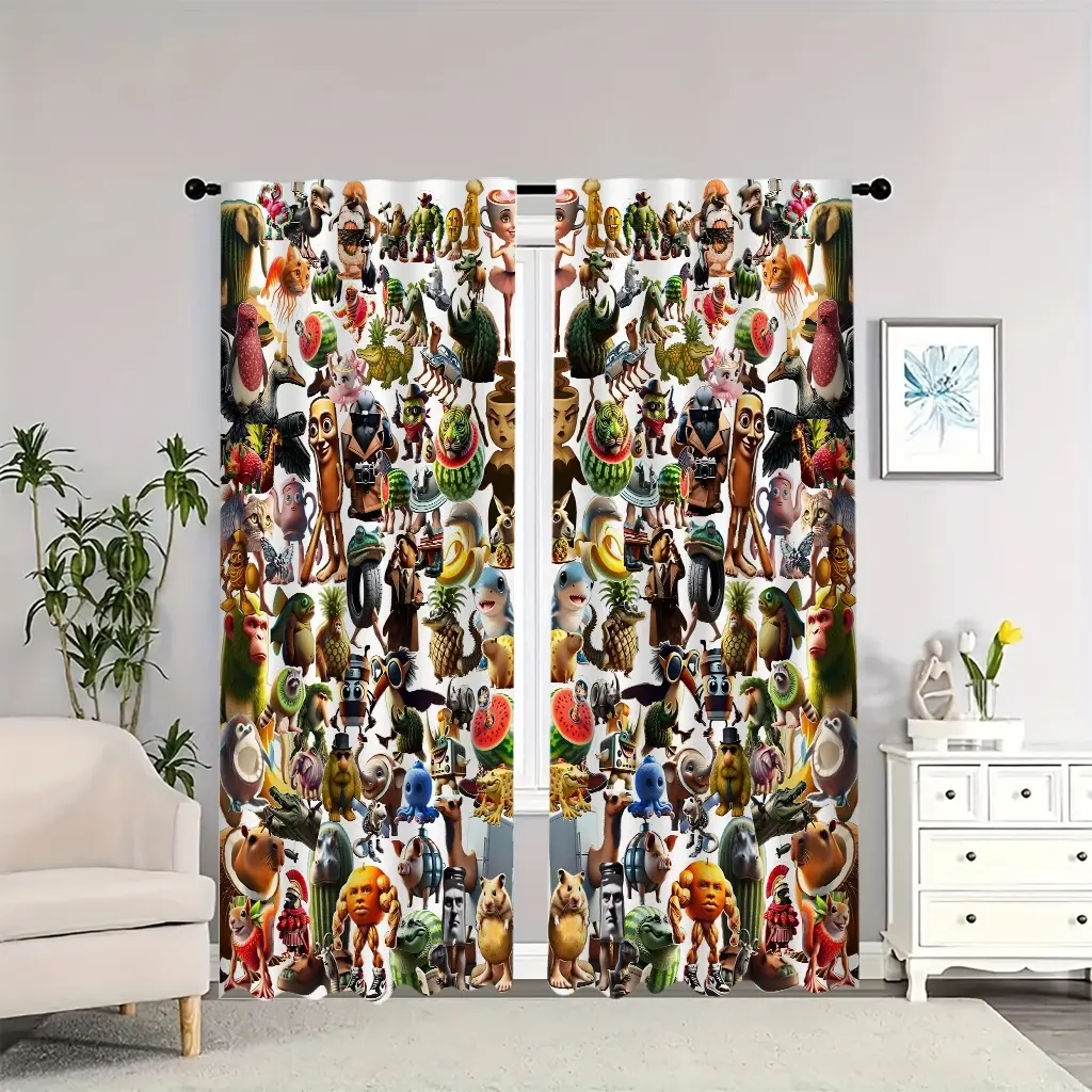 Featuring cartoon characters such as animals, fruits, people, and cars, these double-sided blackout curtains are suitable for living rooms, bedrooms, and apartments, making them a perfect decoration for the new year Window Curtain