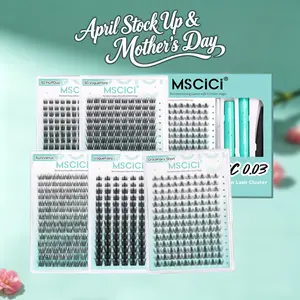 MSCiCi 3D VogueFlora.03 Lash Clusters Kit Ultra-Soft Lightweight Lashes 0.03mm SM-PBT Fiber Acrylic Adhesive 150 Hours Long-Lasting Medical-Grade Glue Beginner Friendly At-Home Application Makeup Cosmetic Eyelash Falsies