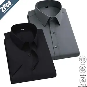 Men’s solid-color dress shirts, 2-pack — a light‑mature professional commuter style. Made from skin‑friendly, breathable, wrinkle‑resistant, non‑iron fabric that’s easy to care for and won’t lose shape. Classic notched lapel, single‑breasted design—simple