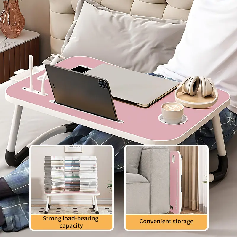 Large Foldable Lap Desk with USB Fan & LED Light – Portable Bed Table for Adults, Work from Home, Sofa, Outdoor Use – Ergonomic Design with Tablet Slot – Ideal Study & Laptop Desk Modern