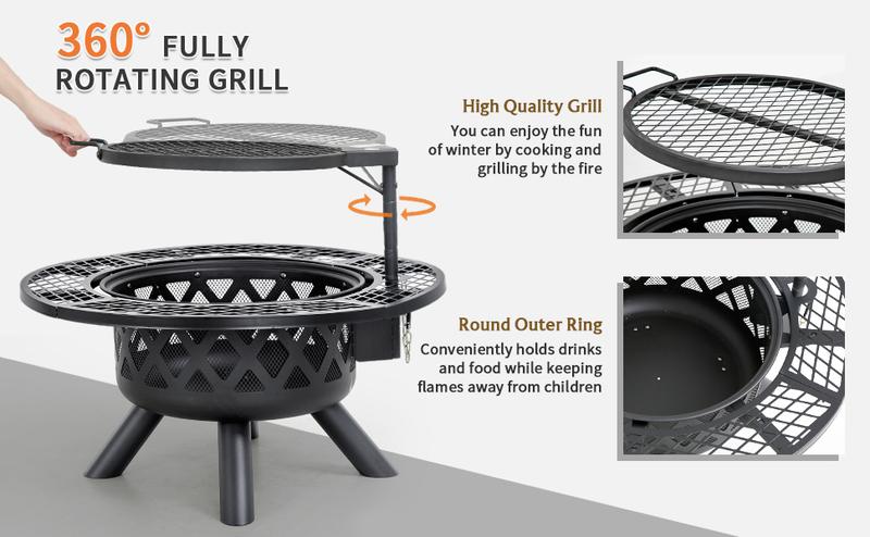 BALI OUTDOORS 2-in-1 Wood Burning Fire Pit with Removable Cooking Grill, Black BALI OUTDOORS 2-in-1 Wood Burning Fire Pit with Removable Cooking Grill, Black