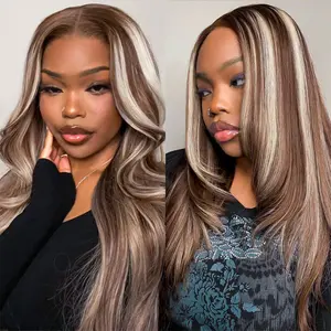 Megalook 13x6 Three-Go Dark Brown With Blonde Highlights Body Wave Wigs Pre-cut Lace Beginner Friendly