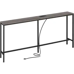 70 Inch Console Table with Outlet, Sofa Table with  Station, Narrow Entryway Hallway Table, Behind Couch Table, for Living Room, Charcoal Gray